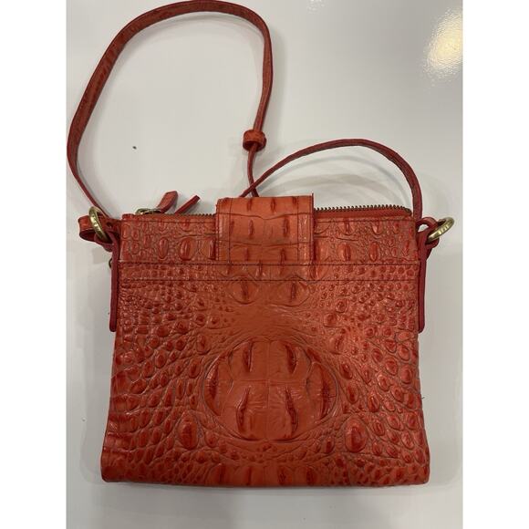 Brahmin Crossbody Manhattan Melbourne Orange Embossed Crocodile Leather Bag - Picture 4 of 5